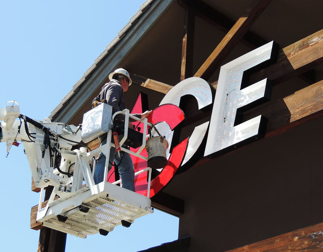 Sign installation crew at work